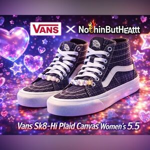 Vans Sk8-Hi Plaid Canvas High-Top Sneakers Women’s 5.5 | Heart & Star Lace Beads